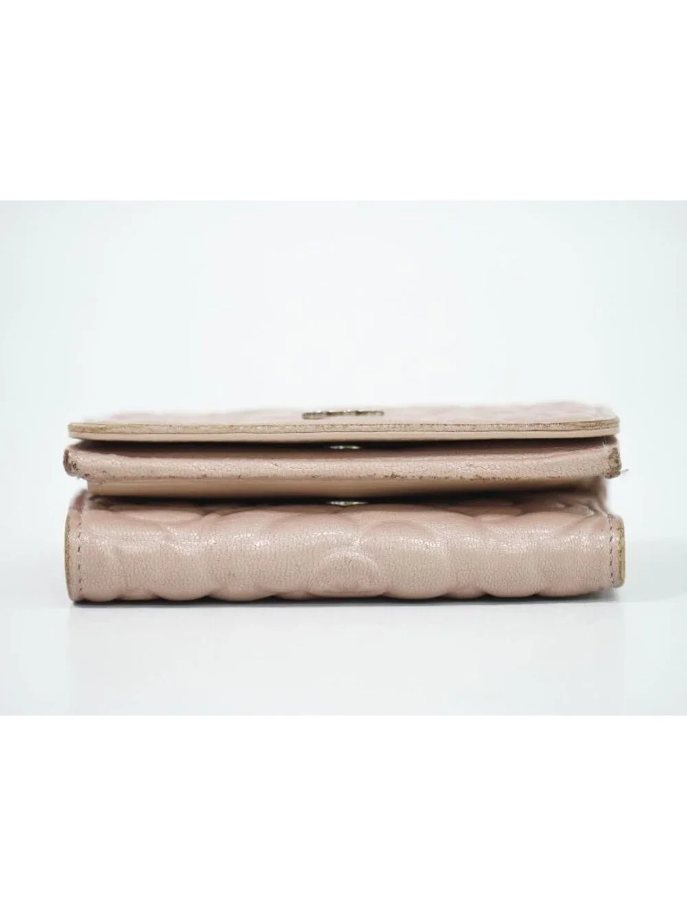 Chanel Camellia CC Logo Trifold Folded Wallet Compact Leather Pink